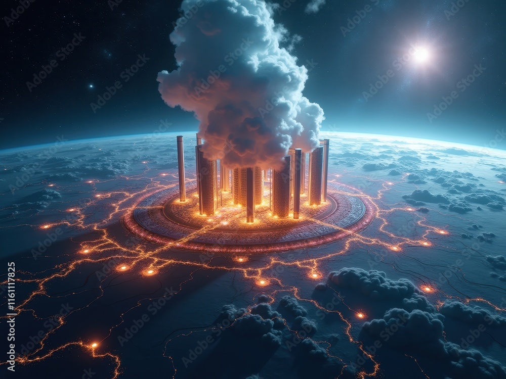 Poster fusion energy facility generates power with advanced technology and dynamic structures in a futurist
