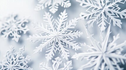 Paper Snowflakes: Intricately cut paper snowflakes. Copy Space