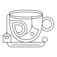 Coffee cup outline. Continuous line drawing with cup of coffee and coffee beans. Breakfast outline illustration. Line art for cafe