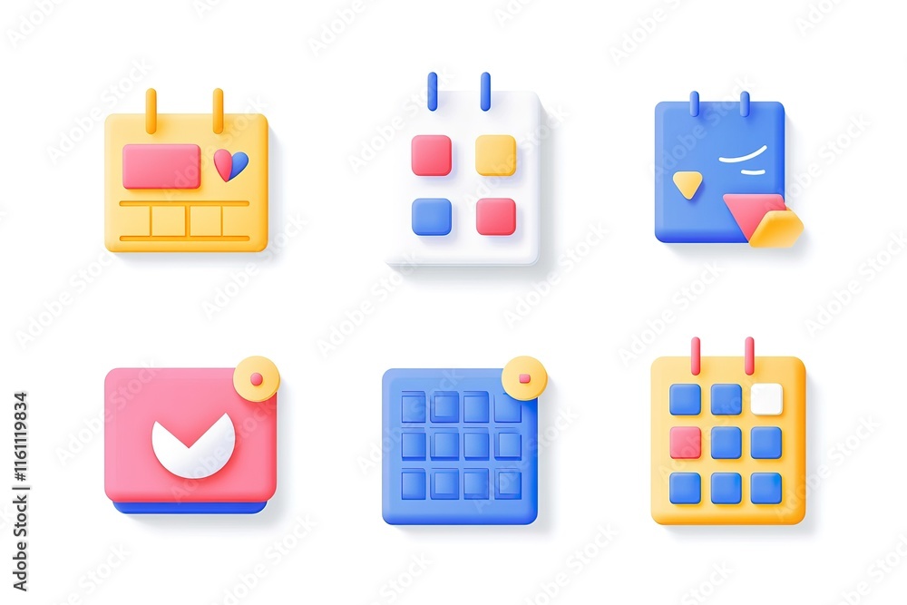 Poster colorful calendar and schedule icons, perfect for app design or website interface.