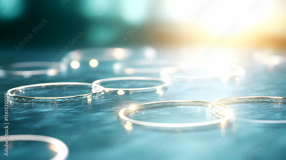 Poster abstract image of glowing rings on a reflective surface, suggesting connection and innovation.