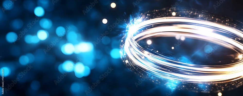 Poster glowing ring of light with bokeh effect.