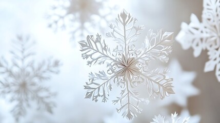 Paper Snowflakes: Intricately cut paper snowflakes. Copy Space