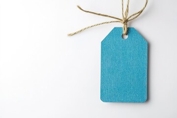 Blank teal gift tag tied with twine, ready for your message. Perfect for adding a personalized touch to presents or crafts.