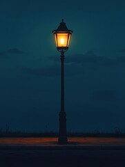 Cartoon style street lamp shining brightly against a dark evening backdrop