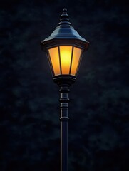 Cartoon style street lamp glowing warmly in a dark background setting