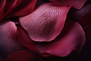 Close-up of deep red rose petals, showcasing intricate texture and rich color.