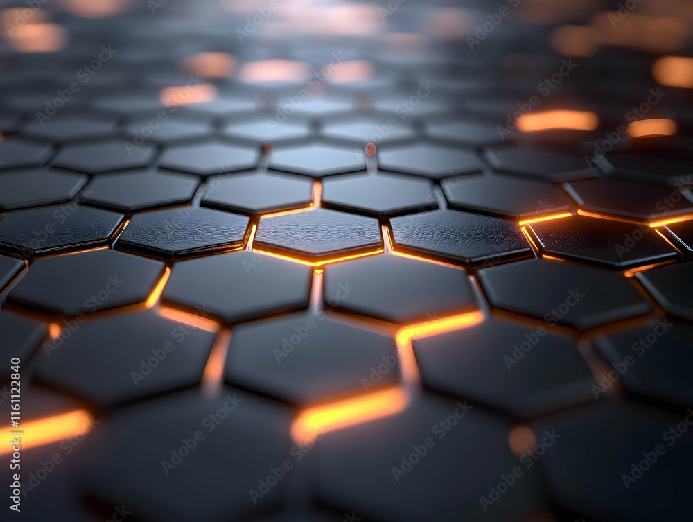 Poster abstract glowing hexagonal grid background.
