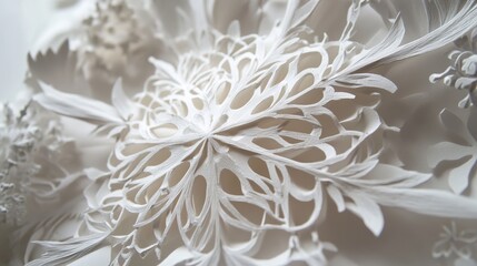 Paper Snowflakes: Intricately cut paper snowflakes. Copy Space