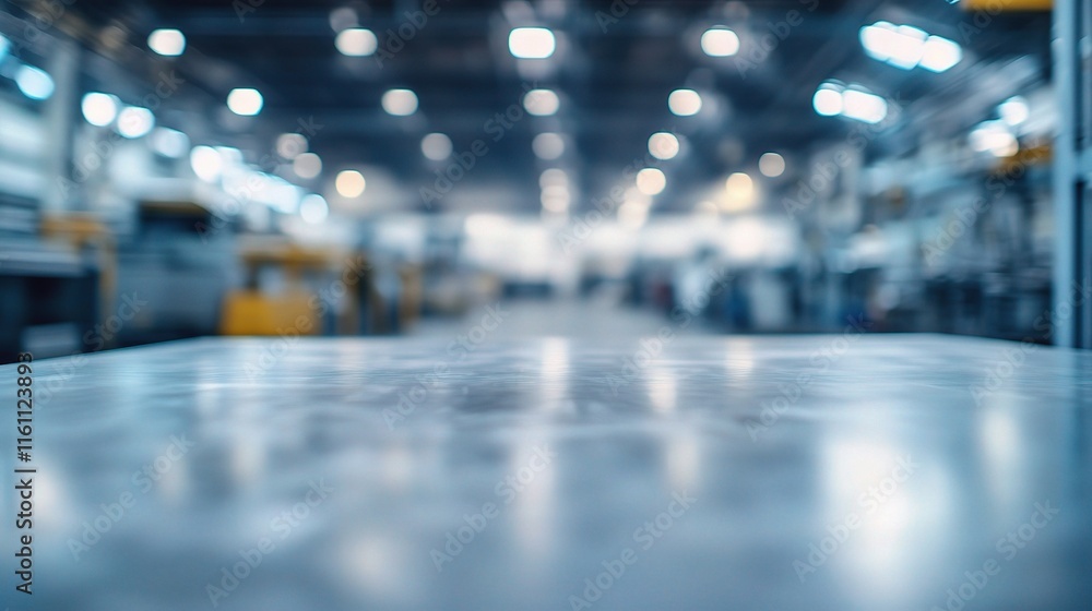 Poster blurred background of a bustling factory floor in action