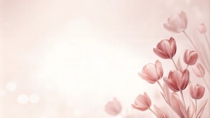 Fototapeta premium Soft pink floral background with tulips and copy space for text