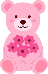 Cute little teddy bear holding bouquet Valentine's Day vector.
Pink bear holding bouquet flat vector illustration.
For celebrating Valentine's Day, wedding or birthday.
Isolated  Valentine's Day icon 