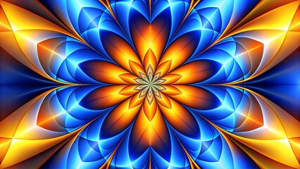 Vibrant abstract floral pattern in blue and orange shades with intricate design