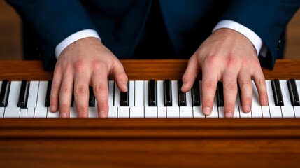 Obraz premium Hands Playing Piano Keys Close Up in Elegant Setting