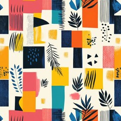 Abstract Collage Featuring Bold Colors And Tropical Leaves