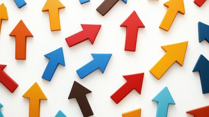 Colorful Upward Arrows Scattered White Background Abstract Design