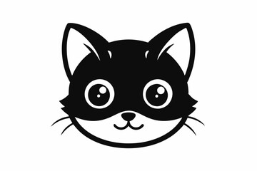 Heart with Cute Cat Head Icon - Black Silhouette ,cat domestic animal, cat face silhouette icon white background.