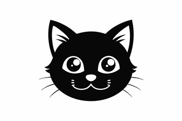 Heart with Cute Cat Head Icon - Black Silhouette ,cat domestic animal, cat face silhouette icon white background.
