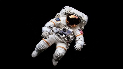 Fototapeta premium Astronaut Floating in Space with Earth Reflected in Helmet