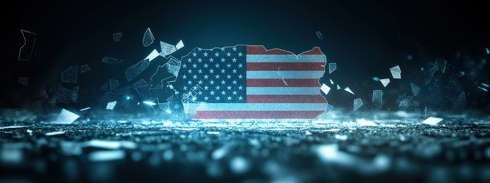 American Flag Digital Transformation and economic crisis Concept