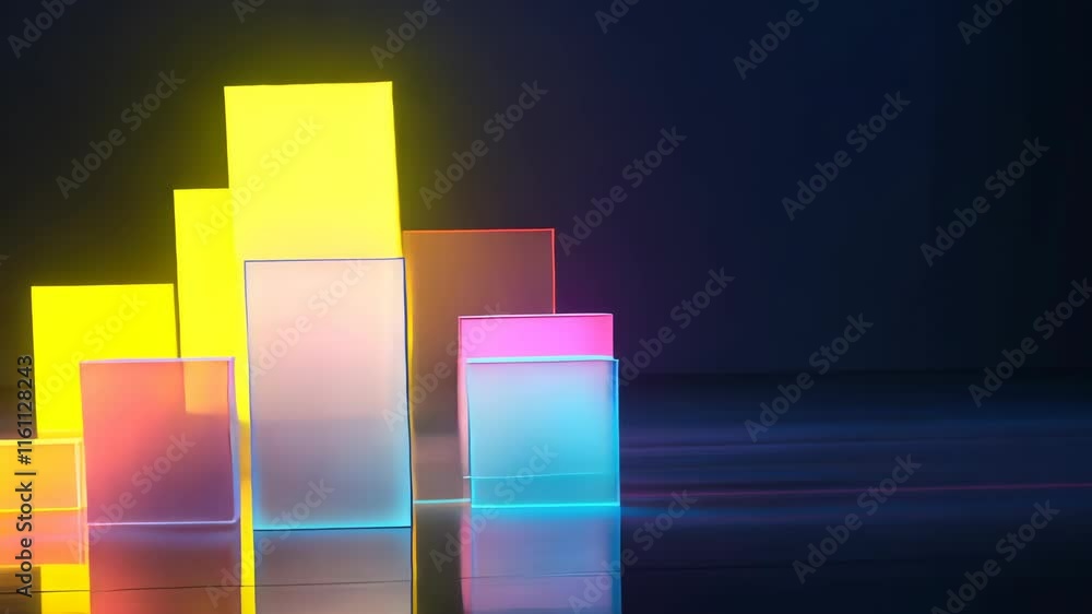 Poster colorful neon bars on dark background representing data visualization concepts