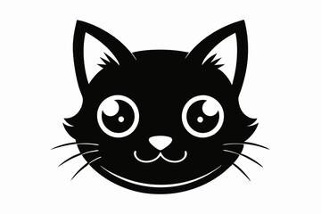 Heart with Cute Cat Head Icon - Black Silhouette ,cat domestic animal, cat face silhouette icon white background.