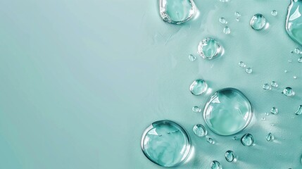 Fresh teal liquid with scattered bubbles, ideal for skincare, wellness, or beauty product visuals.
