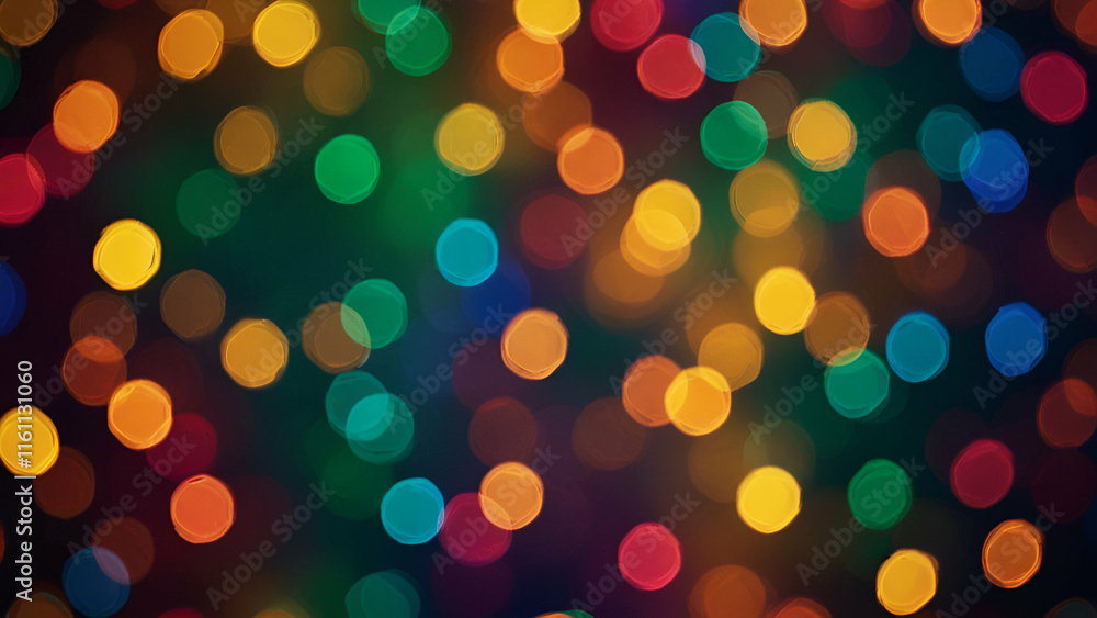Poster festive multicolored blurred abstract background with glowing christmas lights, creating a magical b