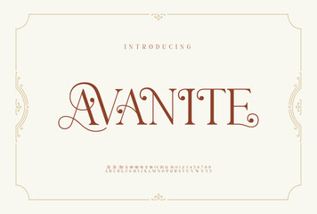 Luxury wedding alphabet letters font with tails. Typography elegant classic serif fonts and number decorative vintage retro concept for logo branding. vector illustration
