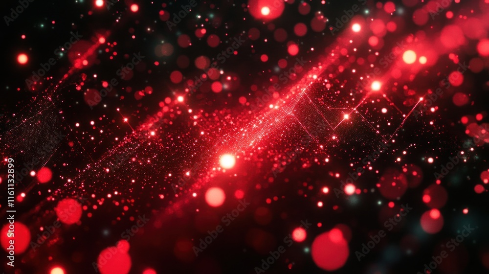 Poster abstract red glowing particles and bokeh background.