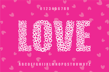 Love text effect. 3d style valentine template graphic. Love text style editable font effect. Simple cute pink gradient background. Vector illustration
