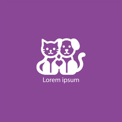 A simple, minimalist logo featuring a stylized purple cat and dog sitting closely together, 
