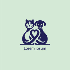 A simple, minimalist logo featuring a stylized purple cat and dog sitting closely together, 