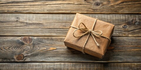 A rustic brown gift box tied with twine rests on a weathered wooden surface, evoking a sense of warmth and tradition.