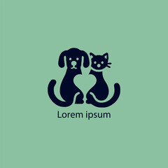 Obraz premium A simple, minimalist logo featuring a stylized purple cat and dog sitting closely together, 