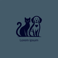 A simple, minimalist logo featuring a stylized purple cat and dog sitting closely together, 