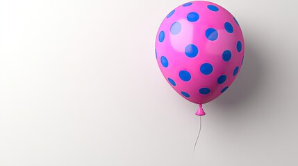Pink balloon with blue polka dots against a white background.