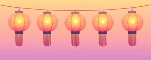 Fototapeta premium Chinese New Year theme background. Colorful paper lanterns hanging against a soft gradient background.