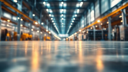 Blurred Background of a Factory Warehouse with Soft Lighting