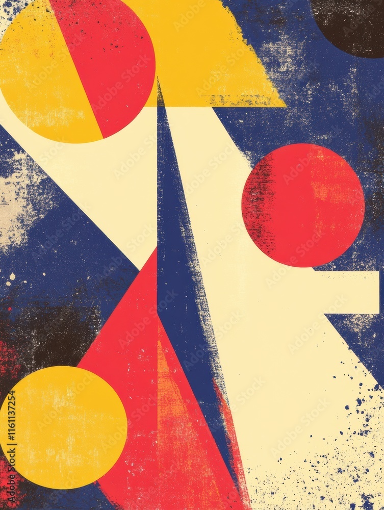 Poster abstract retro risograph design featuring bold shapes and colors for creative mock up text display. 