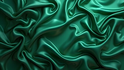 Obraz premium Opulent Emerald Green Silk Fabric Background, Luxurious Layered Textures, Subtle Folds, and Soft Ripples for High-End Fashion Design