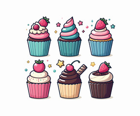 vector cup cakes design white background