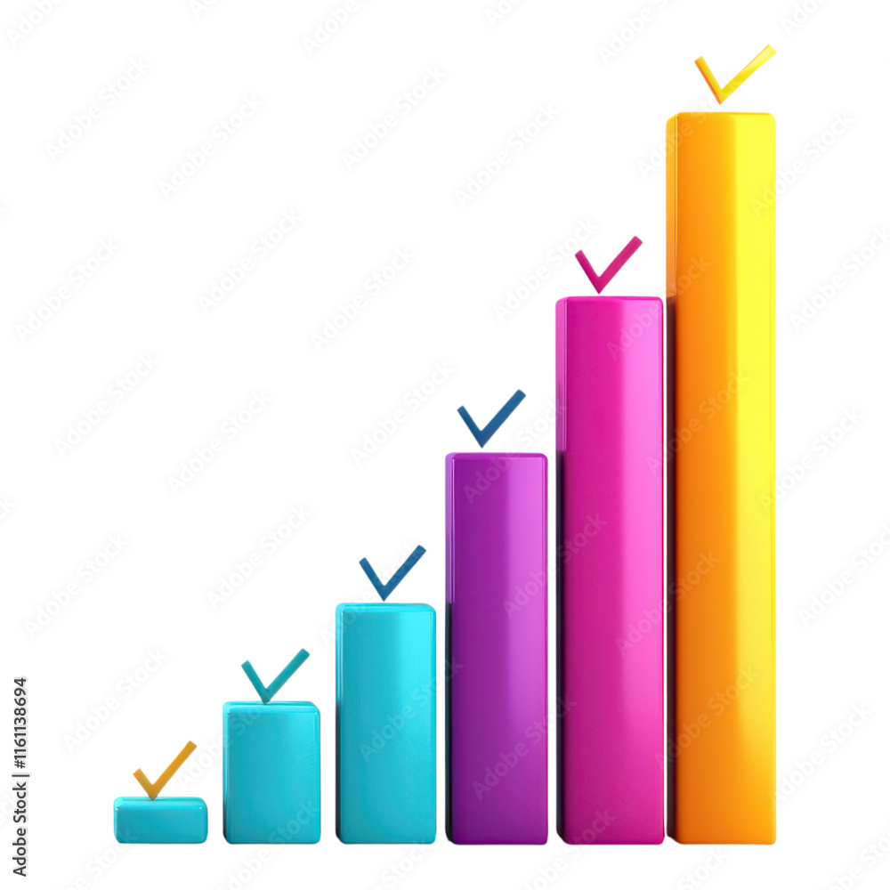 Poster a colorful bar chart with checkmarks indicating progress or completion.