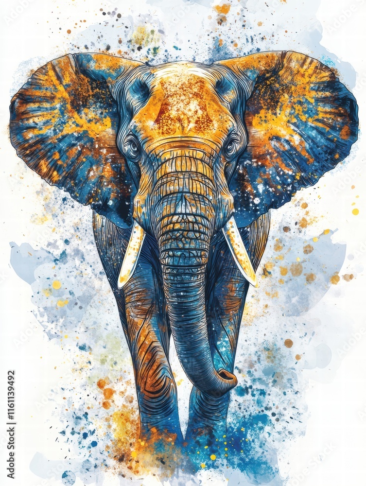 Leinwandbilder elephant illustration with vibrant colors and copy space for text in a creative design mock up. gene