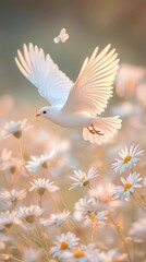 Fototapeta premium white dove flying in the flower