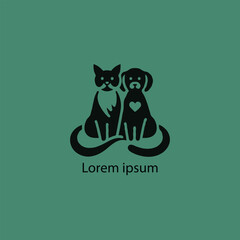 A simple, minimalist logo featuring a stylized purple cat and dog sitting closely together, 