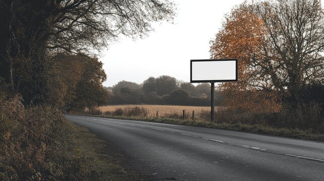 Blank billboard beside a country road in autumn.