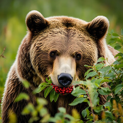 brown bear eating berries