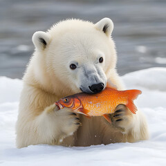 Polar bear eating fish