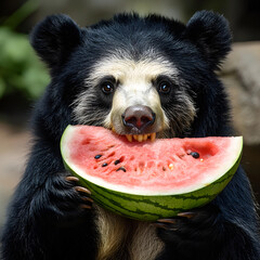 bear eating watermelon